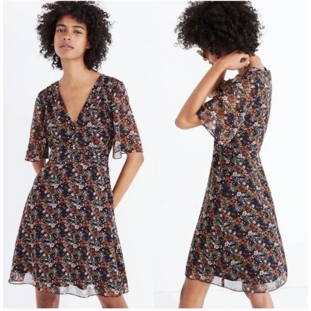 Madewell V-Neck Orchard Short Flutter Sleeve Prairie Blossom Mini Dress Size 4